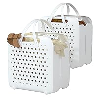 Collapsible Laundry Baskets - 2 Pack Plastic Laundry Basket, 45L Laundry Hamper, Foldable Laundry Basket, Portable Waterproof Dirty Clothes Hamper for Laundry, Basket with Handle