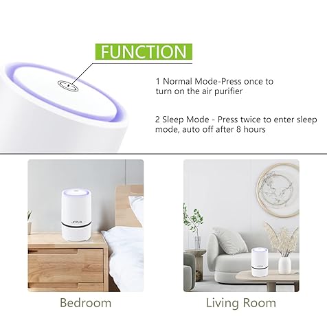 Air Purifier Small Portable Air Cleaner for Bedroom with HEPA Filter, Upgraded Low Noise Home Air Purifiers GL-2103 (Powered by 4.9ft USB Cable, No Adapter)