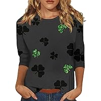 Womens St Patricks Day Tops Womens Fashion Casual 3/4 Sleeve Tops for Women St Patricks Day Printed Ladies Tops Pullover Top