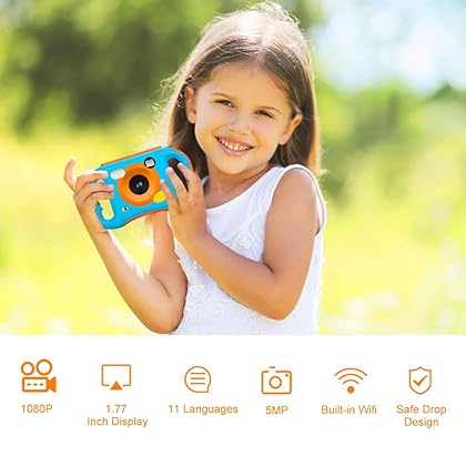 iBosi Cheng WiFi Kids Camera, 1080P HD Digital Kid Camera Camcorders with 1.77 Inch LCD Display,5X Digital Zoom,Flash and Mic, 16GB TF Card Included, Creative Birthday Camera Gifts for Kids