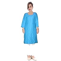 Women's Top Casual Wedding Wear Art Poly Silk Tunic Blue Color Shirt Kurti Plus Size