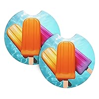 Ice Popsicles Print Car Cup Holder Coaster 2 Pcs Car Coasters with A Finger Notch Absorbent Rubber Car Coffee Cup Pad Universal Auto Anti Slip Car Cup Mat 2.7