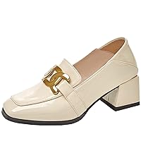 Women Slip-on Pumps Chunky Heel Loafers with Square Toe