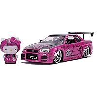 Hello Kitty 1:24 2002 Nissan Skyline GT-R (BNR34) Die-Cast Car & Hello Kitty Figure, Toys for Kids and Adults