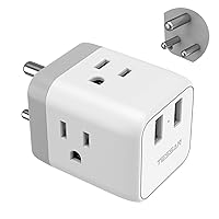 TESSAN India Plug Adapter, 5 in 1 Travel Adapter Plug with 3 US Power Outlets and 2 USB Charging Ports, US to India Nepal Bangladesh Maldives Nepal Pakistan Plug Adapter - Safe Grounded Type D Plug