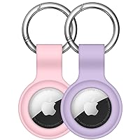 【2 Pack】 Linsaner Compatible with AirTag Case Keychain Air Tag Holder Silicone AirTags Key Ring Cases Tags Chain Apple AirTag GPS Item Finders Accessories，Pink+Purple