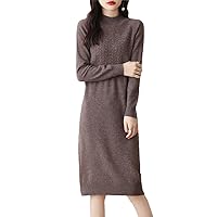 Sweater Dress Autumn and Winter Women's Round Neck Cable Flower Knee Skirt