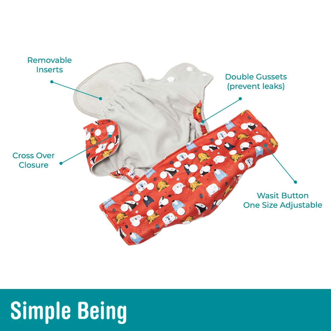 Simple Being Reusable Cloth Diapers, Double Gusset, One Size Adjustable, Washable Soft Absorbent, Waterproof Cover, Eco-Friendly Unisex Baby Girl Boy, six 4-Layers Microfiber Inserts (Halloween)