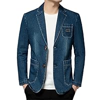 Mens Denim Blazer Coat Casual Denim Jacket Cotton Vintage Black Blue Denim Coat Jeans Blazers