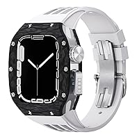 INFRI Kohlefaser-Uhrengehäuse, für Apple Watch Band 45 mm 44 mm, Luxus-Mod-Kit Fluoro-Gummi-Watcj-Armband, für iWatch 8, 7, SE, 6, 5, 4, Modifikationsset