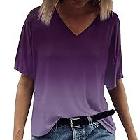 Summer Tops for Women Short Sleeve V Neck T Shirts Dressy Casual Loose Fit Shirts Basic Tops Tees