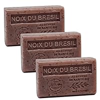 Savon de Marseille - French Soap made with Organic Shea Butter - Brazil Nut Fragrance - Suitable for All Skin Types - 125 Gram Bars - Set of 3