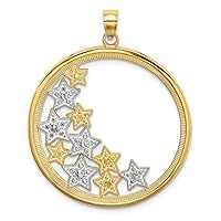 14k Two-tone Gold Side Cluster Of Bright Cut Stars in Round Frame Two-color Charm