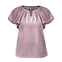 Tshirts Shirts for Women with Bling Summer Women Tops V Neck Ruffle Sleeve Short Sleeved T Shirt Casual Loose