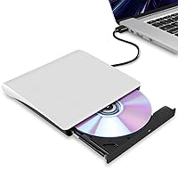 External CD/DVD Drive for Laptop, USB 3.0 Ultra-Slim Portable Burner Writer Compatible with Mac MacBook Pro/Air iMac Desktop Windows 7/8/10/XP/Vista (White)