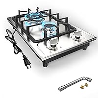 Gas Cooktop 12 Inch Gas Stove 2 Burner, ANHANE Portable Stainless Steel LPG/NG Dual Fuel, Built-in Gas Stove, Ideal for RVs, Apartments, and Outdoor for Cooking