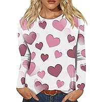 Valentine Shirts for Women, Women's Fashion Casual Crew-Neck Long Sleeve T-Shirt Valentine's Day Love Print Top