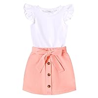 Toddler Girl's Skirt Sets Summer 2 Pieces Outfits Ruffle Sleeveless Tops and Belt Skirts with Pocket Clothing Set