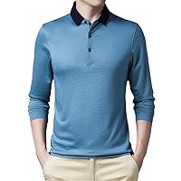 Breathable Silk Polo Shirt Men Long Sleeve Turn Down Collar Neck Regular Fit Sports Shirt Pullover