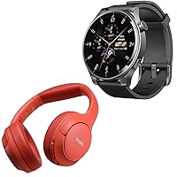 TOZO S5 Smartwatch (Answer/Make Calls) Sport Mode Fitness Watch, Black + HT2 Hybrid Active Noise Cancelling Over Ear Bluetooth Headphones Red