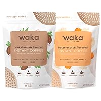 Waka Quality Instant Coffee — Unsweetened Dark Chocolate and Butterscotch Flavored Instant Coffee Bundle — 100% Arabica Freeze Dried Beans — No Sugar Added & Unsweetened — 3.5 oz Bulk Bag