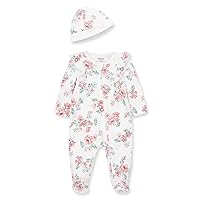 Little Me Baby Girls' 100% Cotton Scratch Free Tag 2-Piece Sleeper Footie and Cap Set