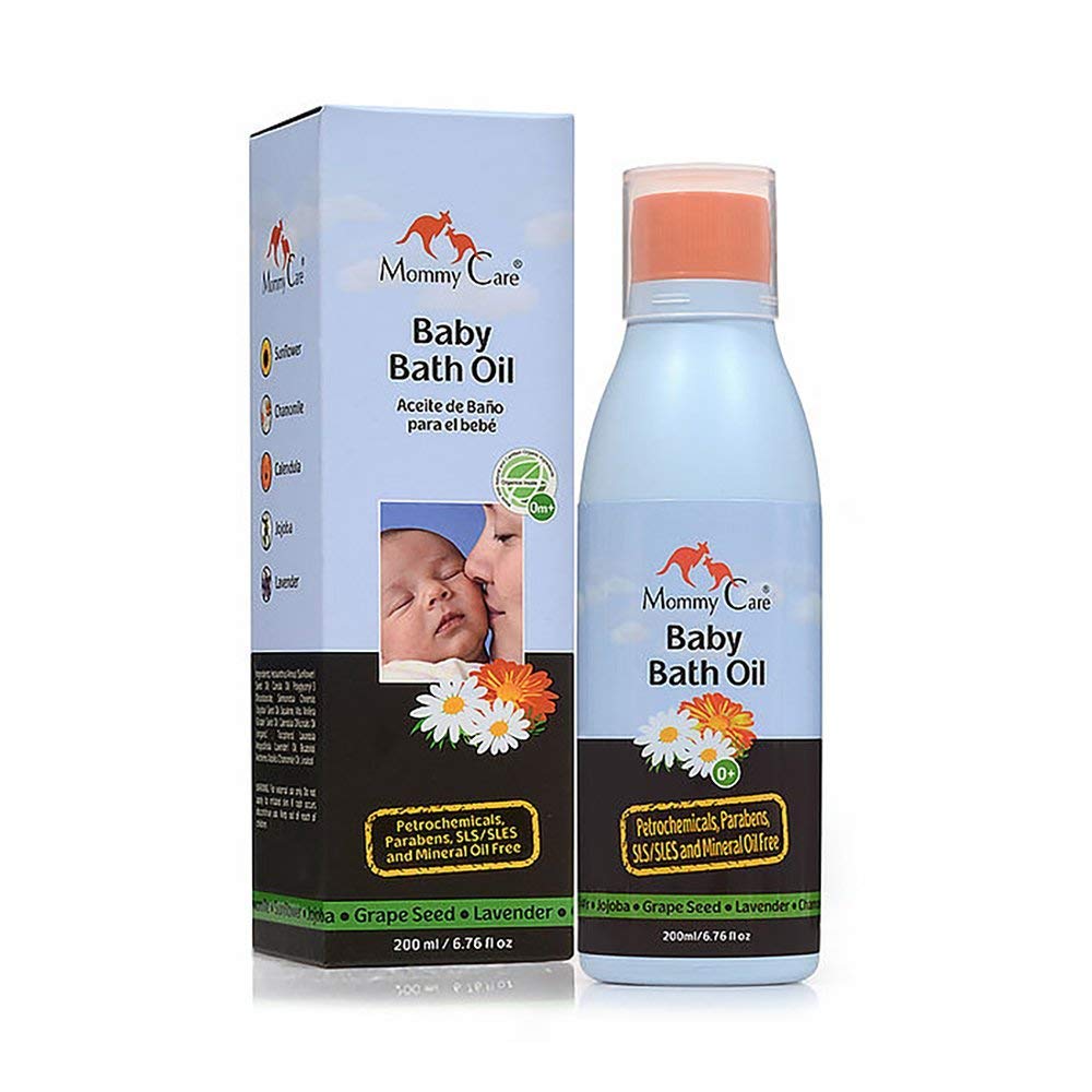 Mommy Care Organic Baby Bath Oil Pure Natural Essential Oils, Calming, Hydrating, and Nourishing Bathing Oil to Restore Your Baby’s Natural Skin Moisture. Great for Irritated or Dry Skin. 6.76 oz