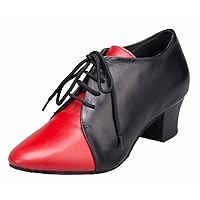 Women's Comfort Low Heel Lace-up Leather Salsa Tango Ballroom Latin Modern Dance Wedding Shoes