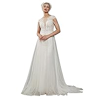 Women's Beach Wedding Dresses for Bride Short Cap Sleeve Mermaid Wedding Dress Long Lace Wedding Bridal Gowns X625