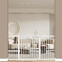 Fairy Baby Extra Wide Baby Gate Pressure Mounted Pet Gate Walk Thru Child Safety Gate with Extensions (White, 57.09