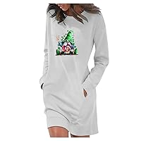 Christmas Dresses for Women Women's Casual Solid Color Long Sleeve Round Neck Pocket Dress Merry Christmas