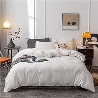 Washed Cotton Duvet Cover Full Ultra Soft 100% Cotton Solid Color White Duvet Cover Set with Zipper Closure -3 Pieces White Full