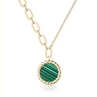 Endless Collection 14K Gold Dainty Malachite Pendant Necklace | Minimal Paperclip Chain | Hypoallergenic Elegance
