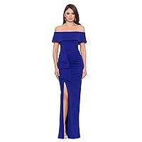 Xscape Women's Long Off The Shoulder Scuba Crepe Slit Dress (Reg and Petite)