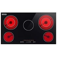 Empava Electric Stove Built in Radiant Ceramic Cooktop with Glass Smooth Surface 5 Burners with Dual Element and Warm Zone,7700W,220-240v Hard Wired, No Plug, ETL Certified, 36 inch, Black