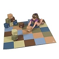 Children's Factory Patchwork Activity Mat & Large Foam-Blocks-, Set of 12-Blocks-, Floor Mat for Kids/Babies/Infants, Homeschool/Classroom Use, Woodland