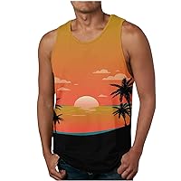 Mens Graphic Sleeveless Shirts Summer Casual Sports T-Shirt Beach Coconut Tree Print Tank Tops Fitness Muscle Tanks Men'S Sleeveless T-Shirt White Camiseta Hombre