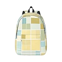 Yellow And Blue Plaid Backpack Canvas Lightweight Laptop Bag Casual Daypack For Travel Busines Women