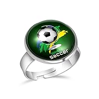 Brazil Soccer Adjustable Rings for Women Girls, Stainless Steel Open Finger Rings Jewelry Gifts