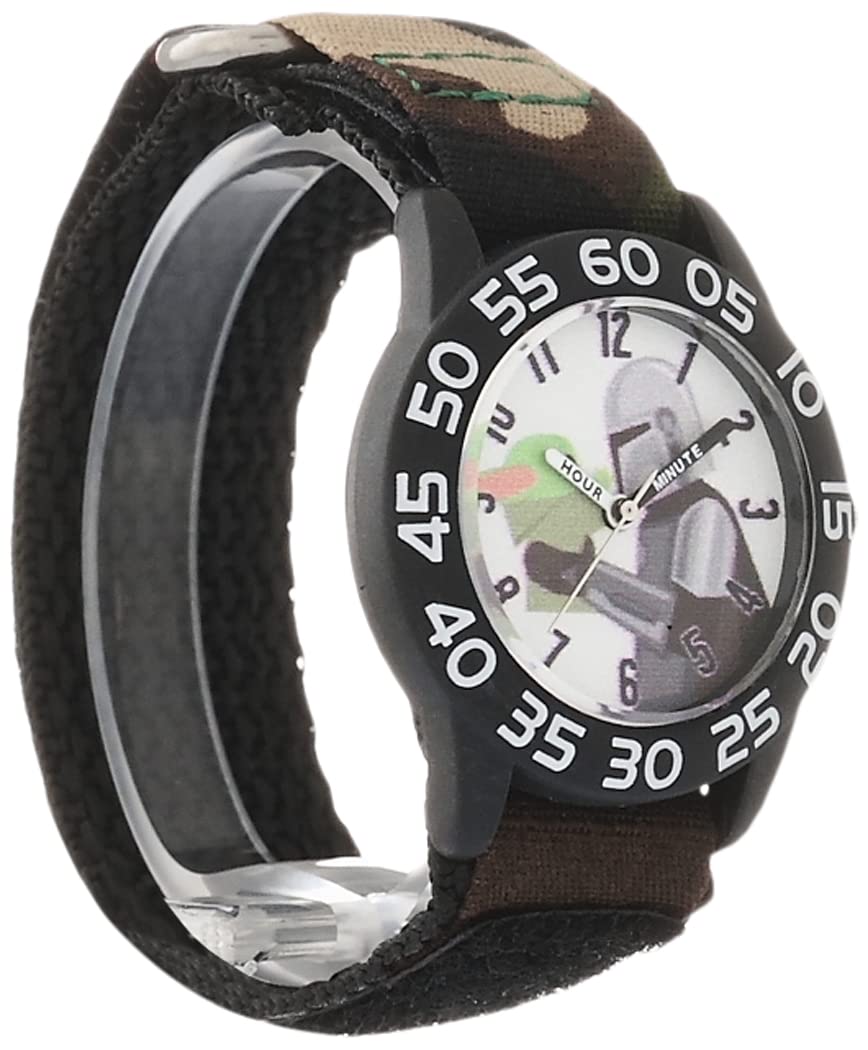 Star Wars The Manalorian Kids Plastic Time Teacher Analog Quartz Nylon Strap Watch, Black/Black