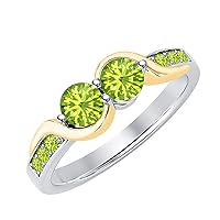 Round Cut Gemstone 18K White & Yellow Gold Over .925 Sterling Silver Two Stone Bypass Engagemet Ring for Women's.
