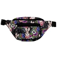 PattyCandy Black & Purple Rabbit Bunny With Bow Floral Fanny Pack