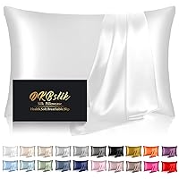 Silk Pillowcase for Hair and Skin, Mulberry Silk Pillow Cases Standard Size, Cooling Sleep Both Sides Natural Silk Satin Pillow Case Covers with Hidden Zipper, Gifts for Women Men, White
