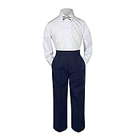3pc Baby Toddler Kid Boy Wedding Formal Suit Navy Pants Shirt Bow Tie Set Sm-4T