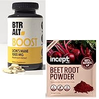 Lions Mane (120 Capsules) with Incept Beet Root Powder (1lb) | 2 Months Supply | for Overall Well-Being | High Endurance