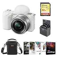 Sony ZV-E10 Mirrorless Camera with 16-50mm Lens, White Bundle with PC Photo & Video Editing Software Suite, 32GB SD Memory Card, Shoulder Bag, 40.5mm Filter Kit