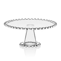 Fitz and Floyd Beaded Glass Footed Cake Stand Serving Platter, 10.75 Inch, Clear