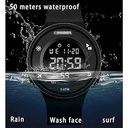 hanzeni Student Sports Watch, Round Dial Digital Display Easy-to-Read Electronic Watch, 50 Meters Swimming Sports Waterproof LED Luminous Simple Couple Watch
