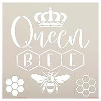 Queen Bee with Crown Stencil by StudioR12 | Craft DIY Inspirational Home Decor | Paint Spring Wood Sign | Reusable Mylar Template | Select Size (18 inches x 18 inches)
