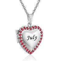 YOUFENG Love Heart Birthstones Locket Necklace Holds Pictures Paved Blue Red White CZ Rose Gold Living Memory Photo Lockets